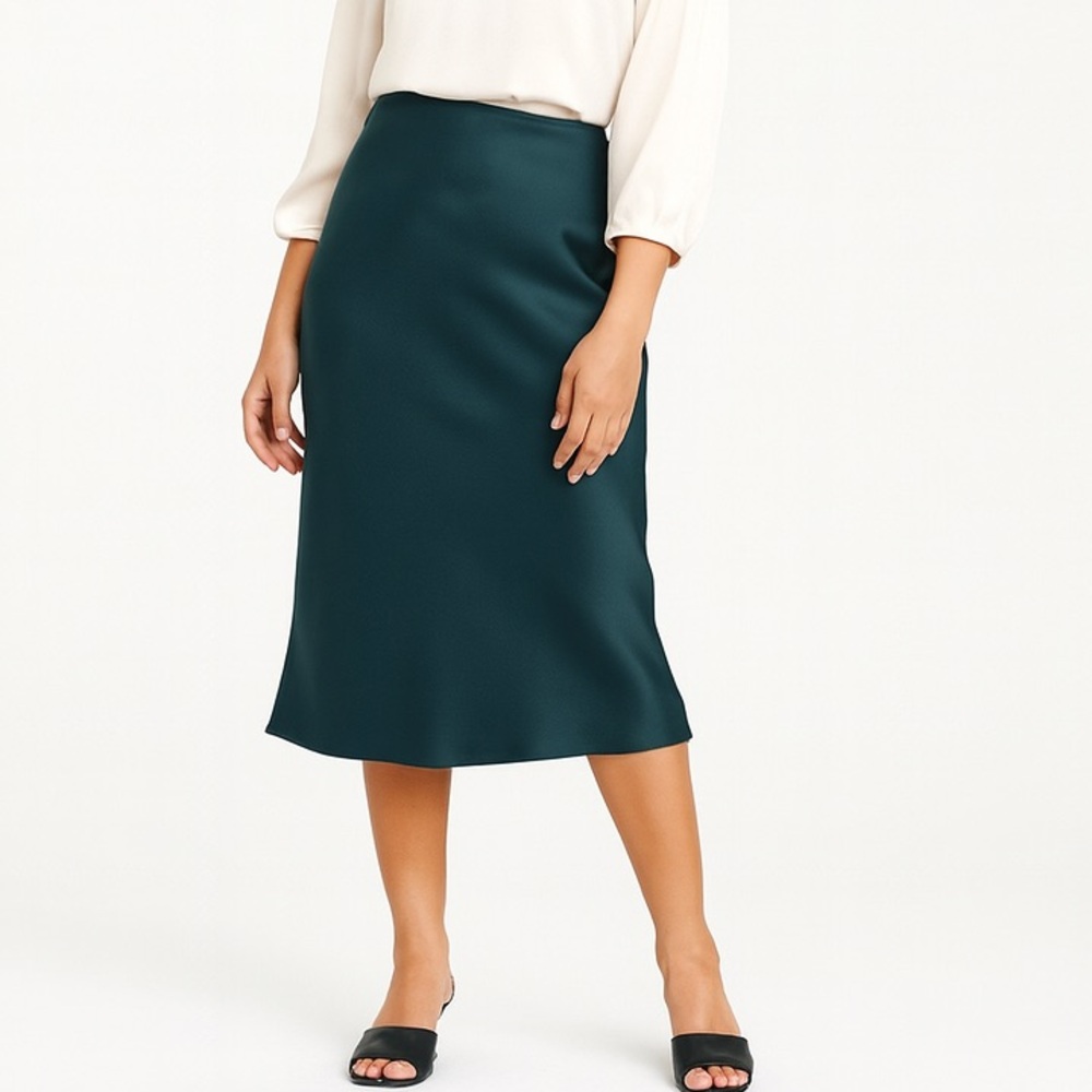 Universal Standard Diane Satin Bias Skirt Deep Sea US 6-8 Midi